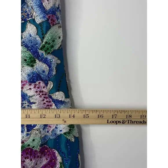 NEW Ellie Wilde Mon Cheri Formal Gown Women 2 Blue Embroider Floral Pageant Prom - Picture 11 of 13